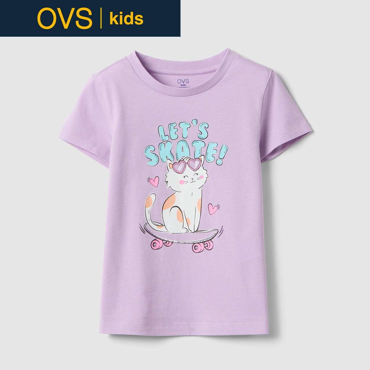 OVS KIDS(オヴィエッセ キッズ) プリント半袖Tシャツ 女の子 キッズ(パープル-134cm)