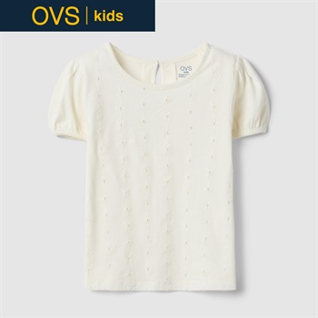 OVS KIDS(オヴィエッセ キッズ)  ホワイト ピュアコットン レギュラーフィット Tシャツ（刺繍入り） 女の子 キッズ(ソフトホワイト-104cm)