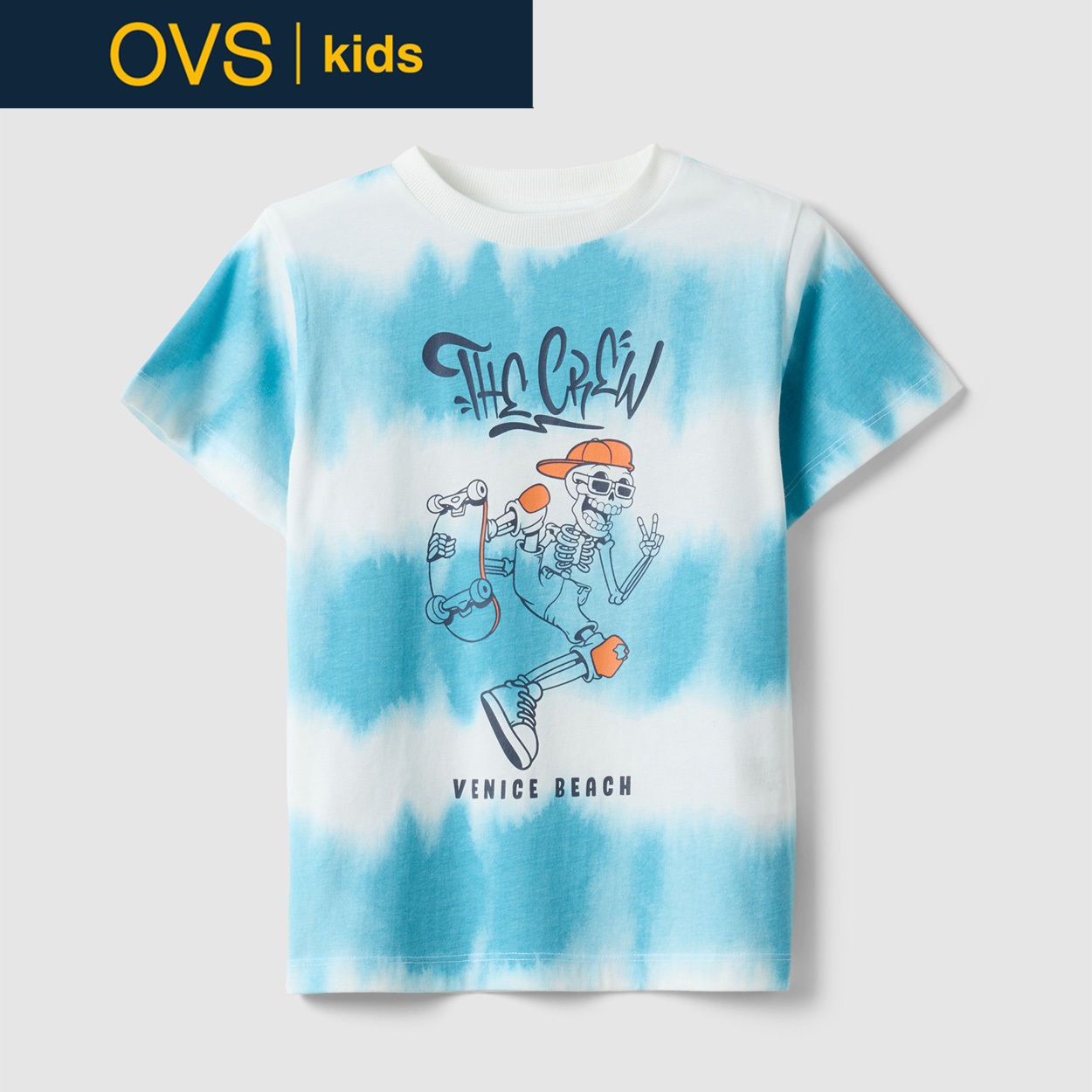 OVS KIDS(オヴィエッセ キッズ)  マルチカラー タイダイ ピュアコットン Tシャツ 男の子 キッズ(ホワイト×ライトブルー（マルチカラー）-104cm)