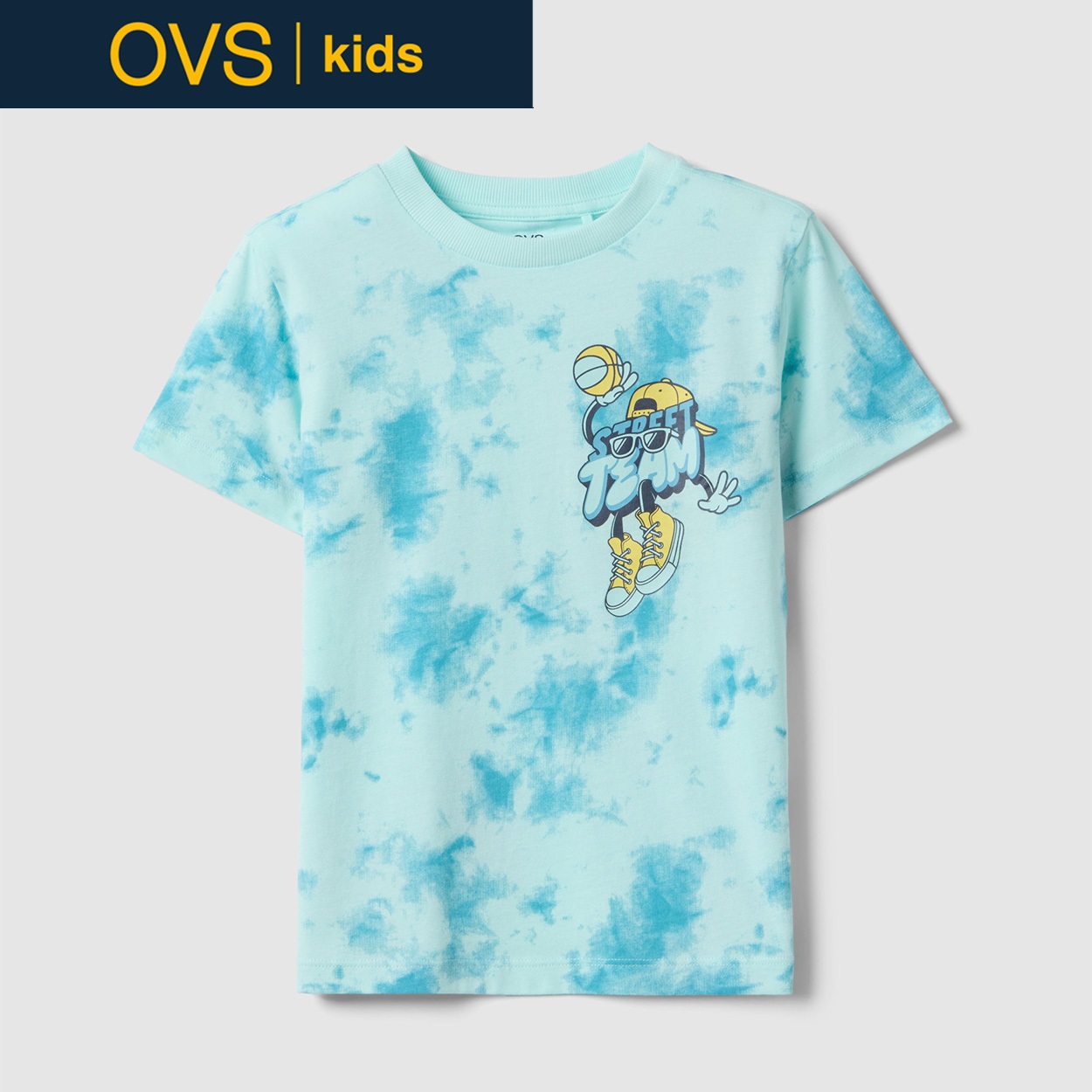 OVS KIDS(オヴィエッセ キッズ)  ブルー タイダイ ピュアコットン レギュラーフィット Tシャツ 男の子 キッズ(ライトブルー-116cm)