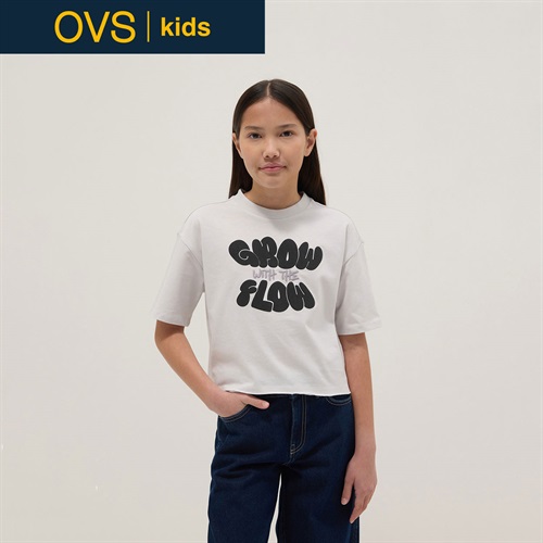 OVS KIDS(オヴィエッセ キッズ)  ホワイト ピュアコットン ボクシーフィット Tシャツ（プリント） 女の子 キッズ