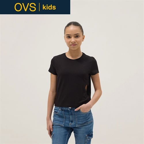 OVS KIDS(オヴィエッセ キッズ)  ガンメタル ストレッチビスコース レギュラーフィット 半袖Tシャツ 女の子 キッズ