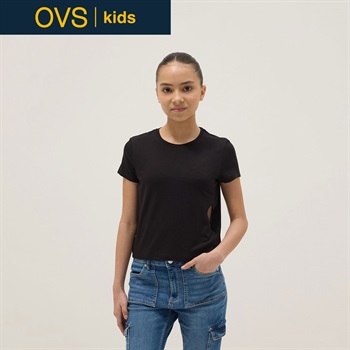 OVS KIDS(オヴィエッセ キッズ)  ガンメタル ストレッチビスコース レギュラーフィット 半袖Tシャツ 女の子 キッズ(ガンメタル-146cm)