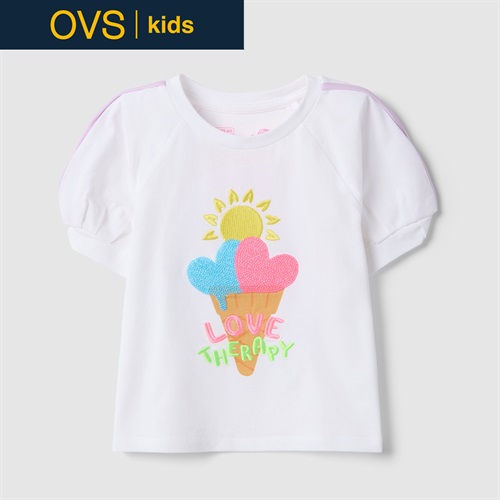 OVS KIDS(オヴィエッセ キッズ)  ホワイト ストレッチコットン レギュラーフィット Tシャツ（アイスクリームプリント） 女の子 キッズ