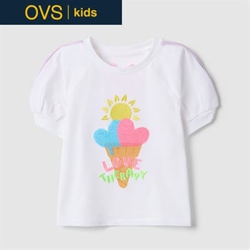 OVS KIDS(オヴィエッセ キッズ)  ホワイト ストレッチコットン レギュラーフィット Tシャツ（アイスクリームプリント） 女の子 キッズ(オプティカルホワイト-110cm)
