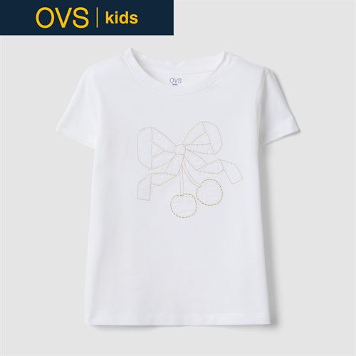 OVS KIDS(オヴィエッセ キッズ)  ホワイト ストレッチコットン レギュラーフィット Tシャツ 女の子 キッズ