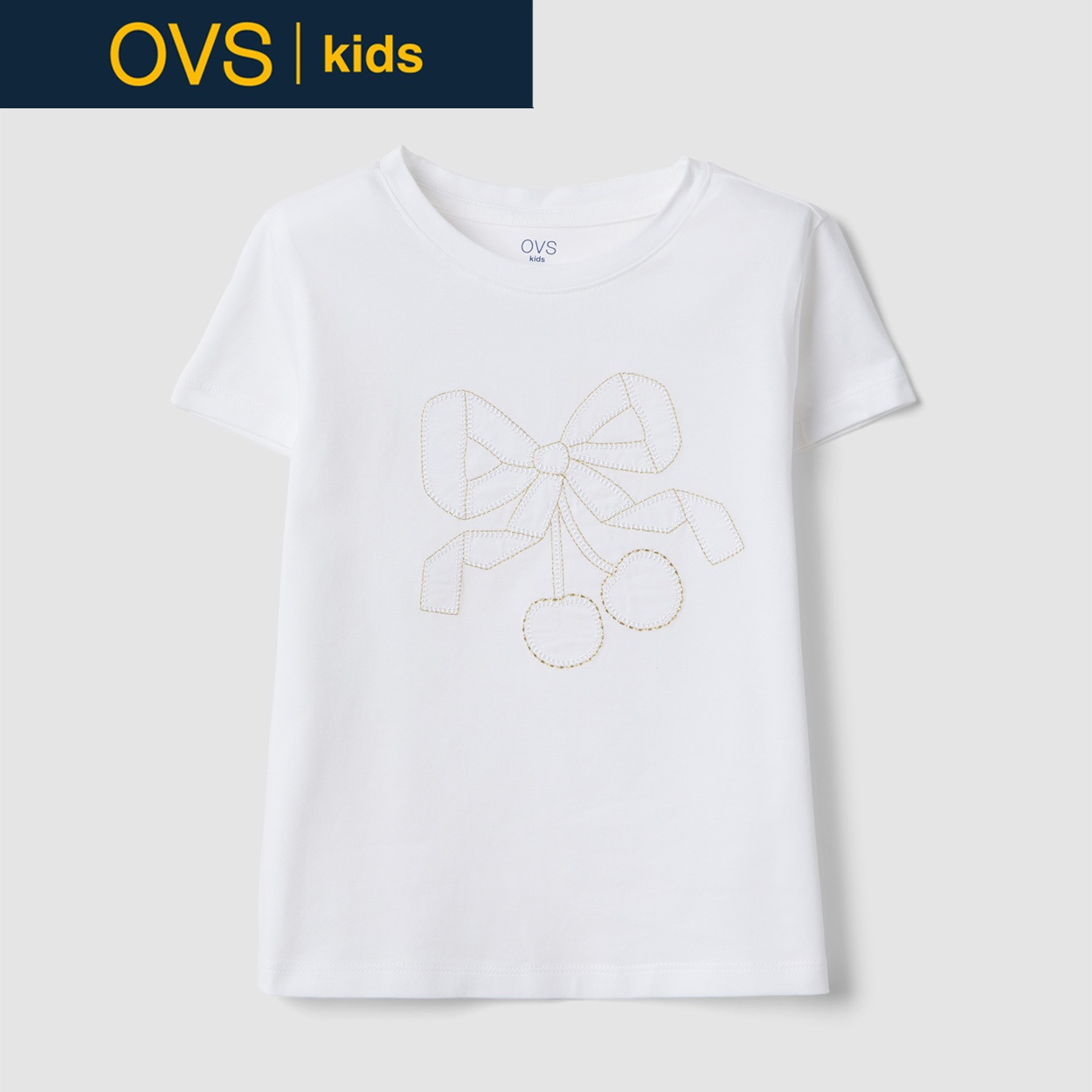 OVS KIDS(オヴィエッセ キッズ)  ホワイト ストレッチコットン レギュラーフィット Tシャツ 女の子 キッズ(オプティカルホワイト-110cm)
