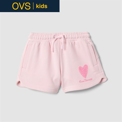 OVS KIDS(オヴィエッセ キッズ)  ライトピンク コットン混 レギュラーフィット ショートパンツ（ハートモチーフ） 女の子 キッズ