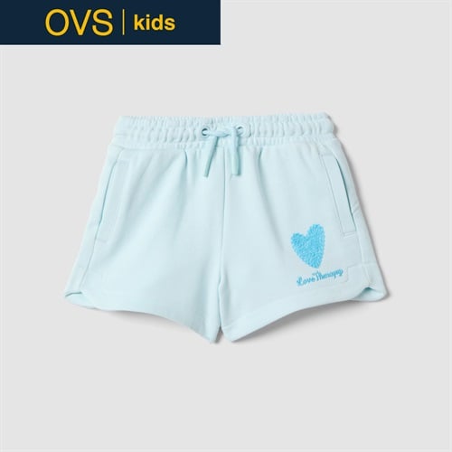 OVS KIDS(オヴィエッセ キッズ)  ライトブルー コットン混 レギュラーフィット ショートパンツ（ハートモチーフ） 女の子 キッズ