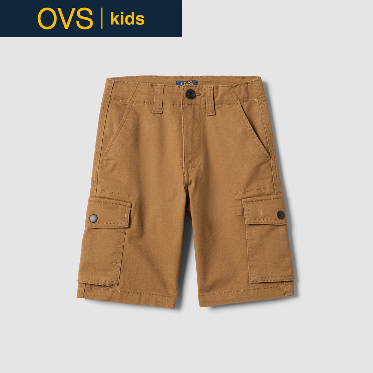 OVS KIDS(オヴィエッセ キッズ)  ブラウン ストレッチコットン オーバーサイズフィット カーゴショートパンツ 男の子 キッズ(ブラウン-140cm)