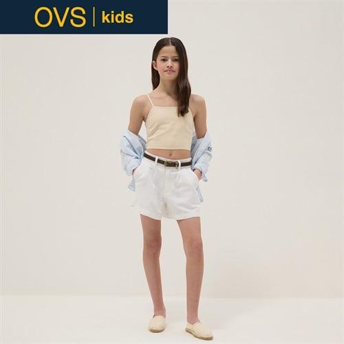 OVS KIDS(オヴィエッセ キッズ)  ホワイト リネン・コットン混 レギュラーフィット ショートパンツ 女の子 キッズ