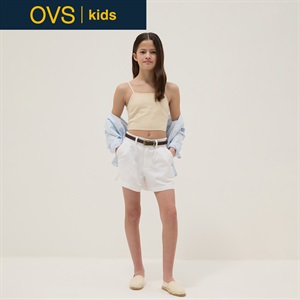 OVS KIDS(オヴィエッセ キッズ)  ホワイト リネン・コットン混 レギュラーフィット ショートパンツ 女の子 キッズ(オプティカルホワイト-146cm)