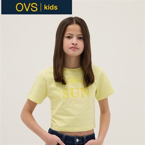OVS KIDS(オヴィエッセ キッズ)  イエロー ピュアコットン レギュラーフィット Tシャツ（プリント） 女の子 キッズ(カナリアイエロー-146cm)