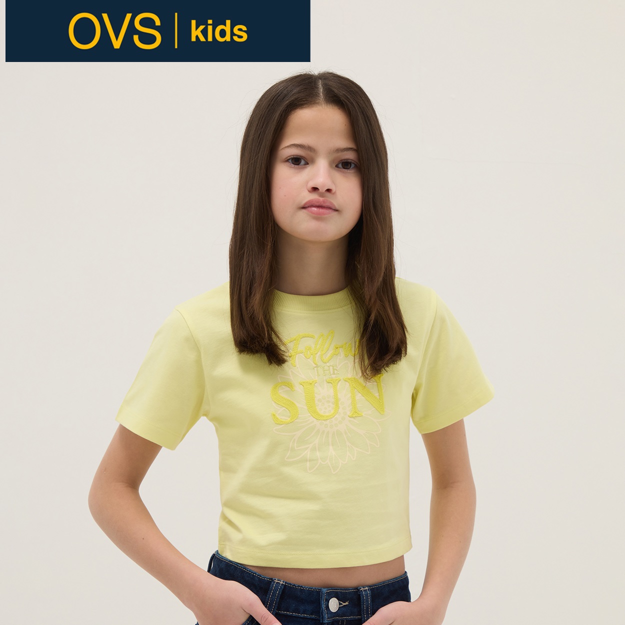 OVS KIDS(オヴィエッセ キッズ)  イエロー ピュアコットン レギュラーフィット Tシャツ（プリント） 女の子 キッズ(カナリアイエロー-164cm)