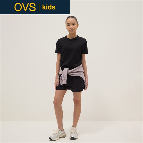 OVS KIDS(オヴィエッセ キッズ)  ブラック コットン混 リラックスフィット カーゴショートパンツ 女の子 キッズ