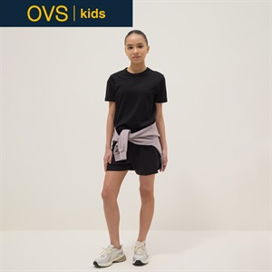 OVS KIDS(オヴィエッセ キッズ)  ブラック コットン混 リラックスフィット カーゴショートパンツ 女の子 キッズ(ガンメタル（ブラック）-146cm)