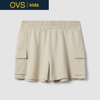 OVS KIDS(オヴィエッセ キッズ)  ベージュ コットン混 リラックスフィット カーゴショートパンツ 女の子 キッズ(ライトベージュ-146cm)