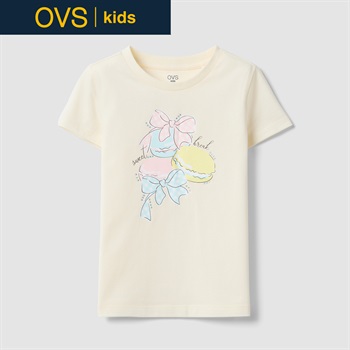 OVS KIDS(オヴィエッセ キッズ)  ベージュ ピュアコットン レギュラーフィット Tシャツ（プリント） 女の子 キッズ(ライトベージュ-104cm)