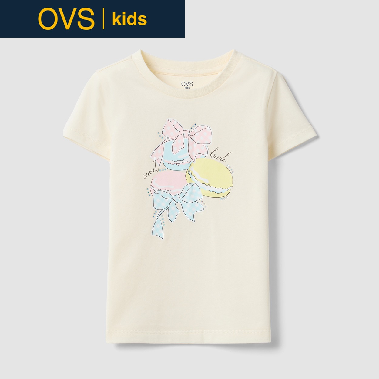 OVS KIDS(オヴィエッセ キッズ)  ベージュ ピュアコットン レギュラーフィット Tシャツ（プリント） 女の子 キッズ(ライトベージュ-134cm)
