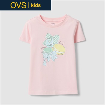 OVS KIDS(オヴィエッセ キッズ)  ピンク ピュアコットン レギュラーフィット Tシャツ（プリント） 女の子 キッズ(パステルピンク-104cm)