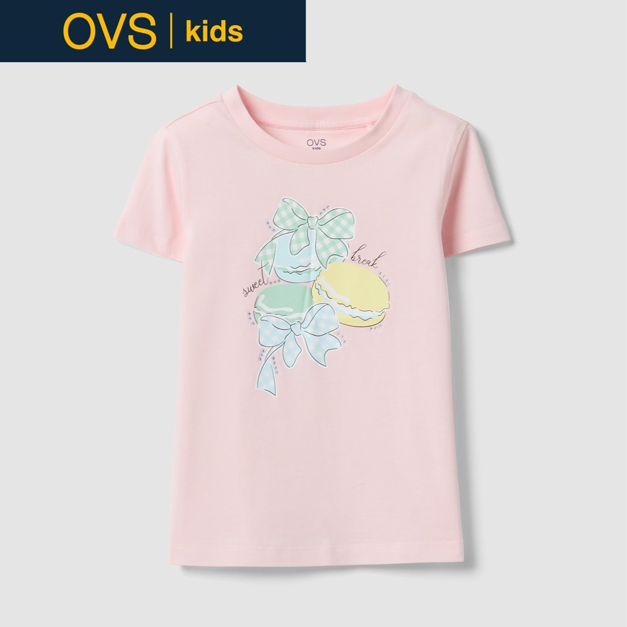 OVS KIDS(オヴィエッセ キッズ)  ピンク ピュアコットン レギュラーフィット Tシャツ（プリント） 女の子 キッズ(パステルピンク-116cm)