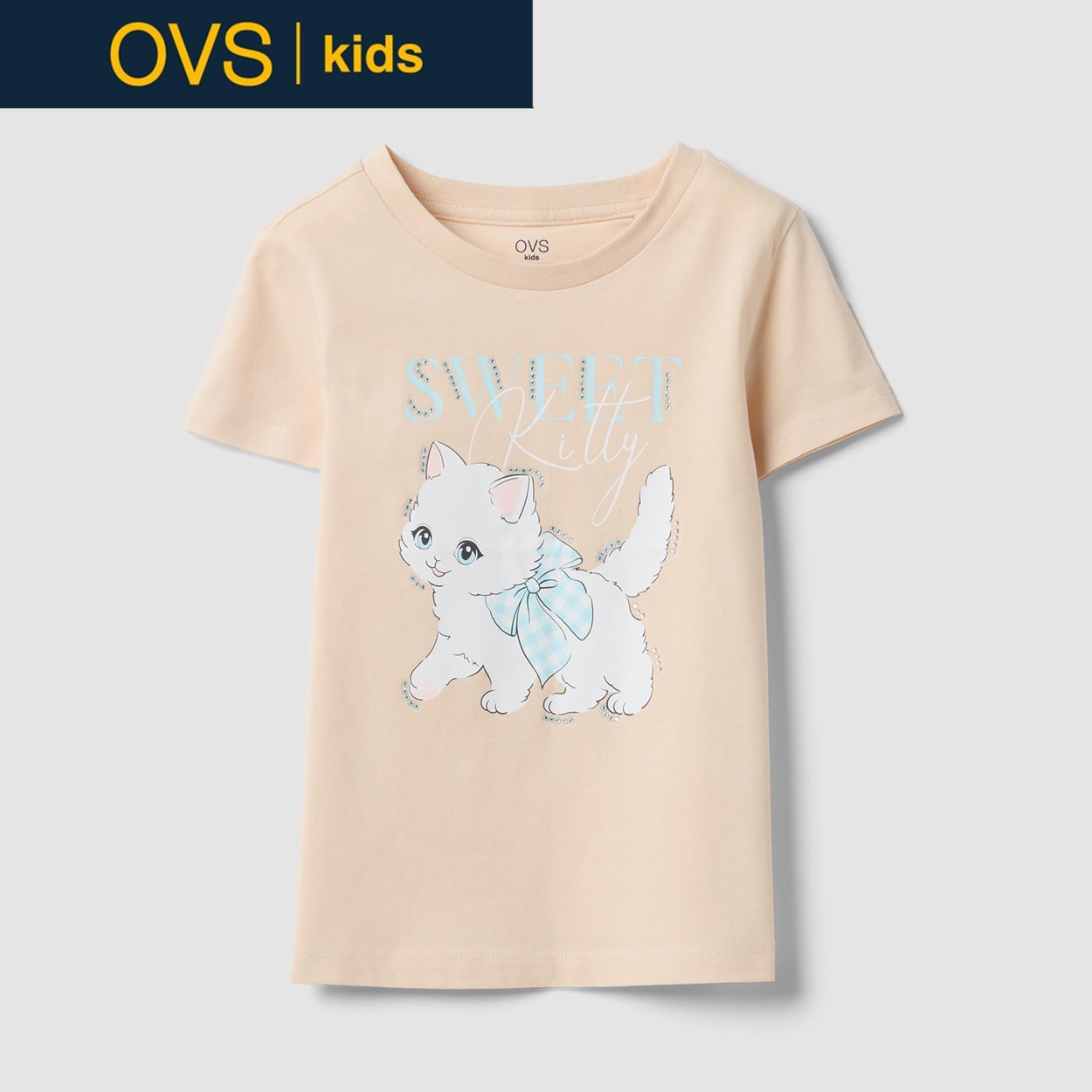 OVS KIDS(オヴィエッセ キッズ)  ベージュ ピュアコットン レギュラーフィット Tシャツ（プリント） 女の子 キッズ(サンド-122cm)