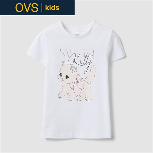 OVS KIDS(オヴィエッセ キッズ)  ホワイト ピュアコットン レギュラーフィット Tシャツ（プリント） 女の子 キッズ