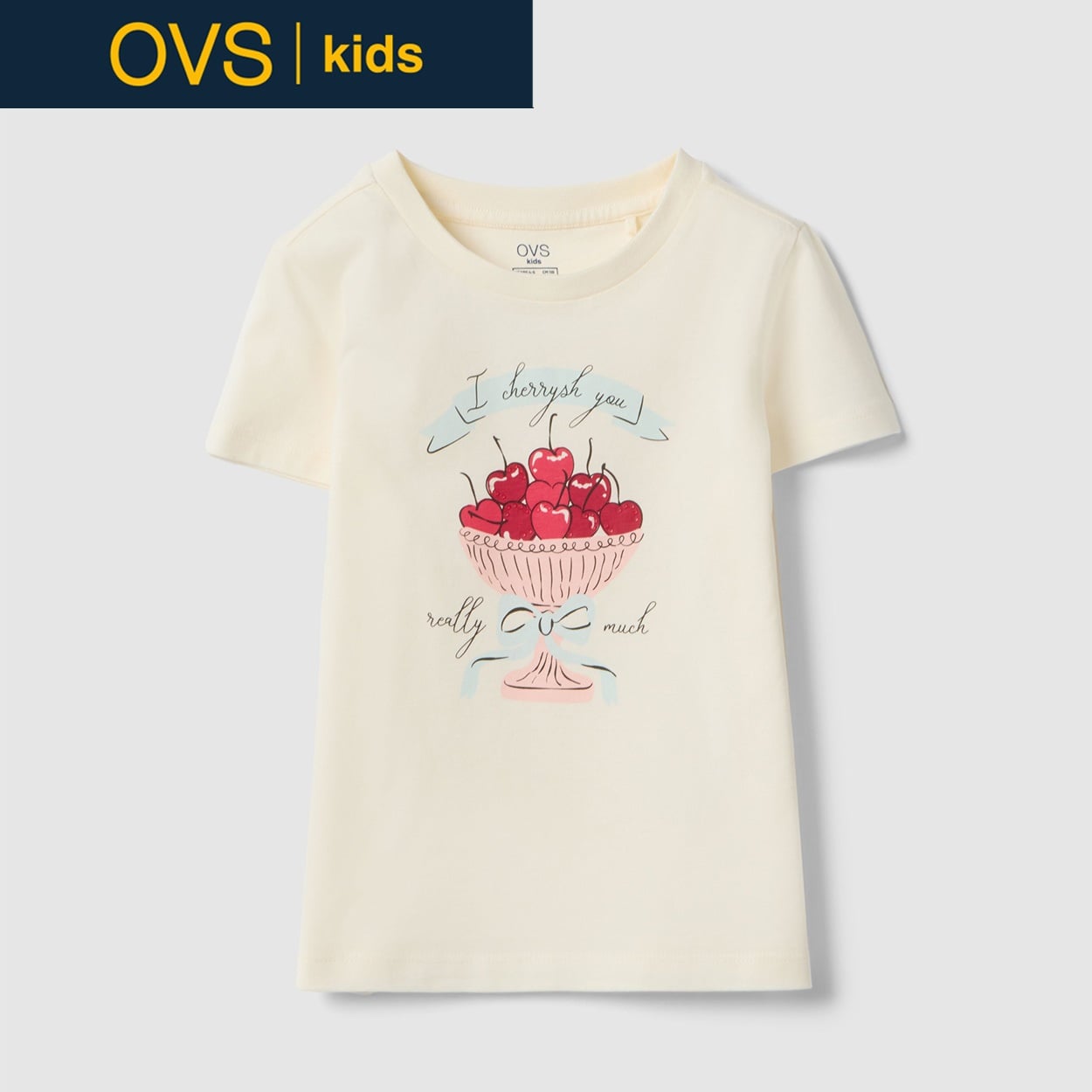OVS KIDS(オヴィエッセ キッズ)  ベージュ ピュアコットン レギュラーフィット Tシャツ（プリント） 女の子 キッズ(ライトベージュ-128cm)