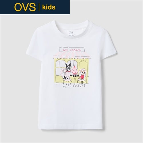 OVS KIDS(オヴィエッセ キッズ)  ホワイト ピュアコットン レギュラーフィット Tシャツ（プリント） 女の子 キッズ