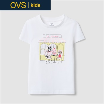 OVS KIDS(オヴィエッセ キッズ)  ホワイト ピュアコットン レギュラーフィット Tシャツ（プリント） 女の子 キッズ(オプティカルホワイト-104cm)