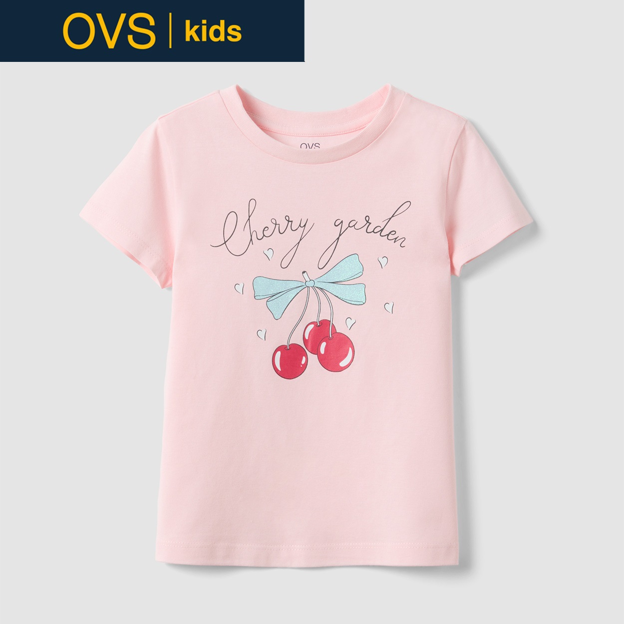 OVS KIDS(オヴィエッセ キッズ)  ピンク ピュアコットン レギュラーフィット Tシャツ（プリント） 女の子 キッズ(ライトピンク-140cm)