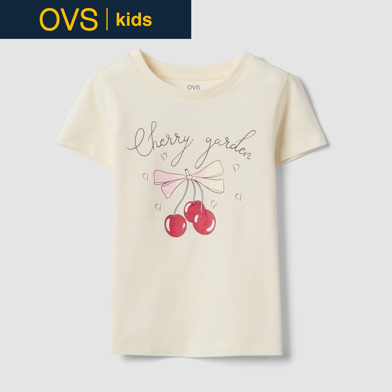 OVS KIDS(オヴィエッセ キッズ)  ベージュ ピュアコットン レギュラーフィット Tシャツ（プリント） 女の子 キッズ(ライトベージュ-116cm)