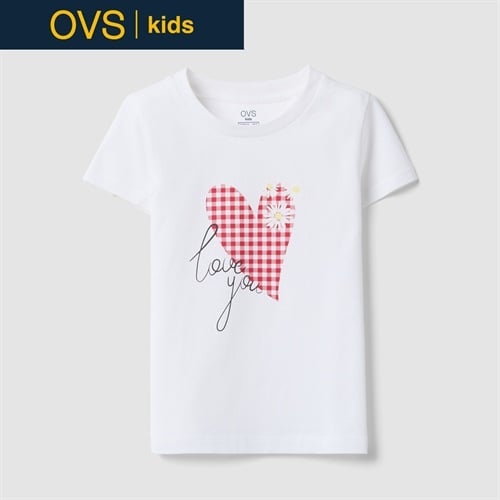 OVS KIDS(オヴィエッセ キッズ)  ホワイト ピュアコットン レギュラーフィット Tシャツ（プリント） 女の子 キッズ