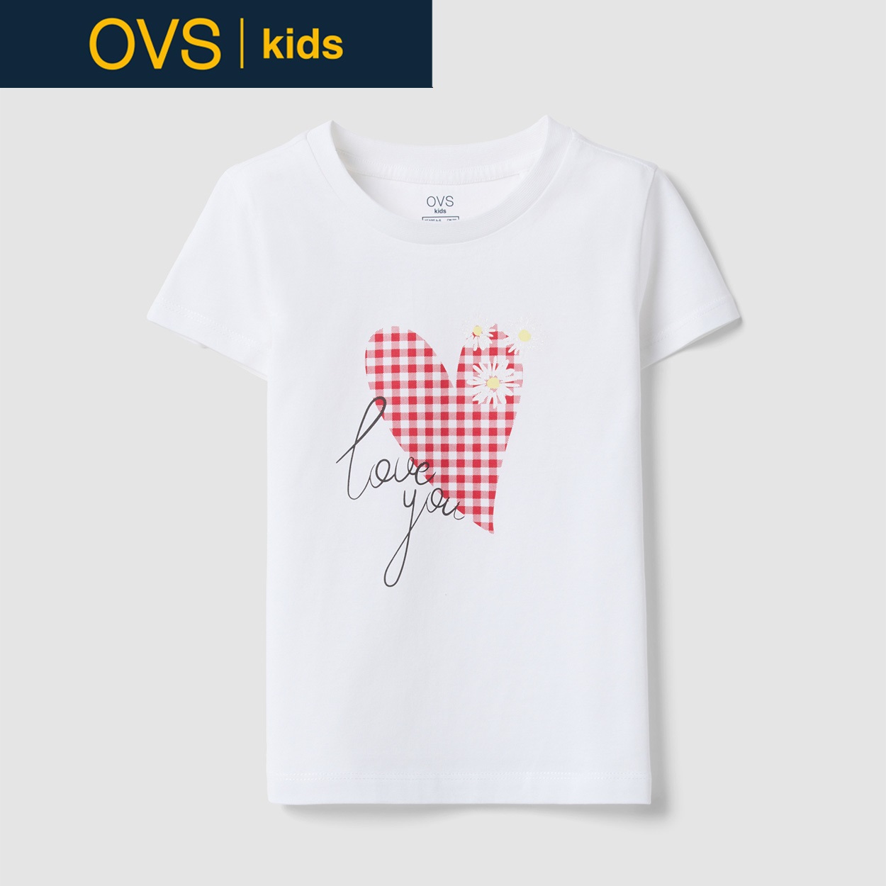 OVS KIDS(オヴィエッセ キッズ)  ホワイト ピュアコットン レギュラーフィット Tシャツ（プリント） 女の子 キッズ(クリームホワイト-104cm)
