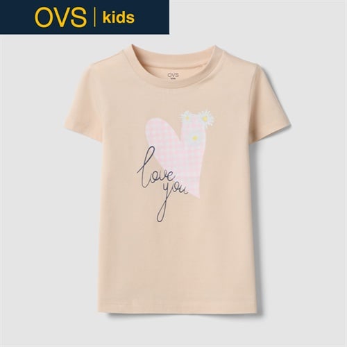 OVS KIDS(オヴィエッセ キッズ)  ベージュ ピュアコットン レギュラーフィット Tシャツ（プリント） 女の子 キッズ
