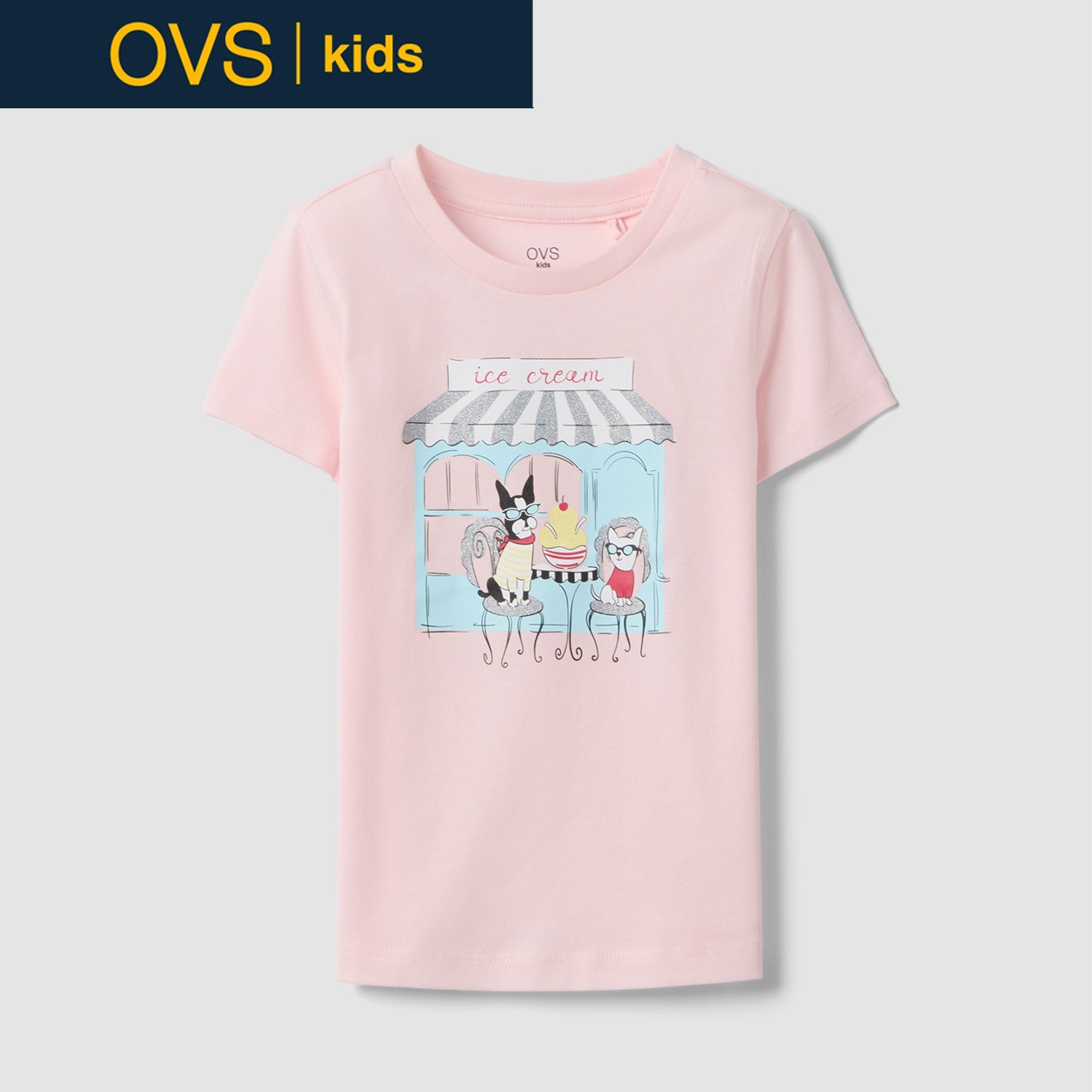 OVS KIDS(オヴィエッセ キッズ)  ピンク ピュアコットン レギュラーフィット Tシャツ（プリント） 女の子 キッズ(パステルピンク-116cm)