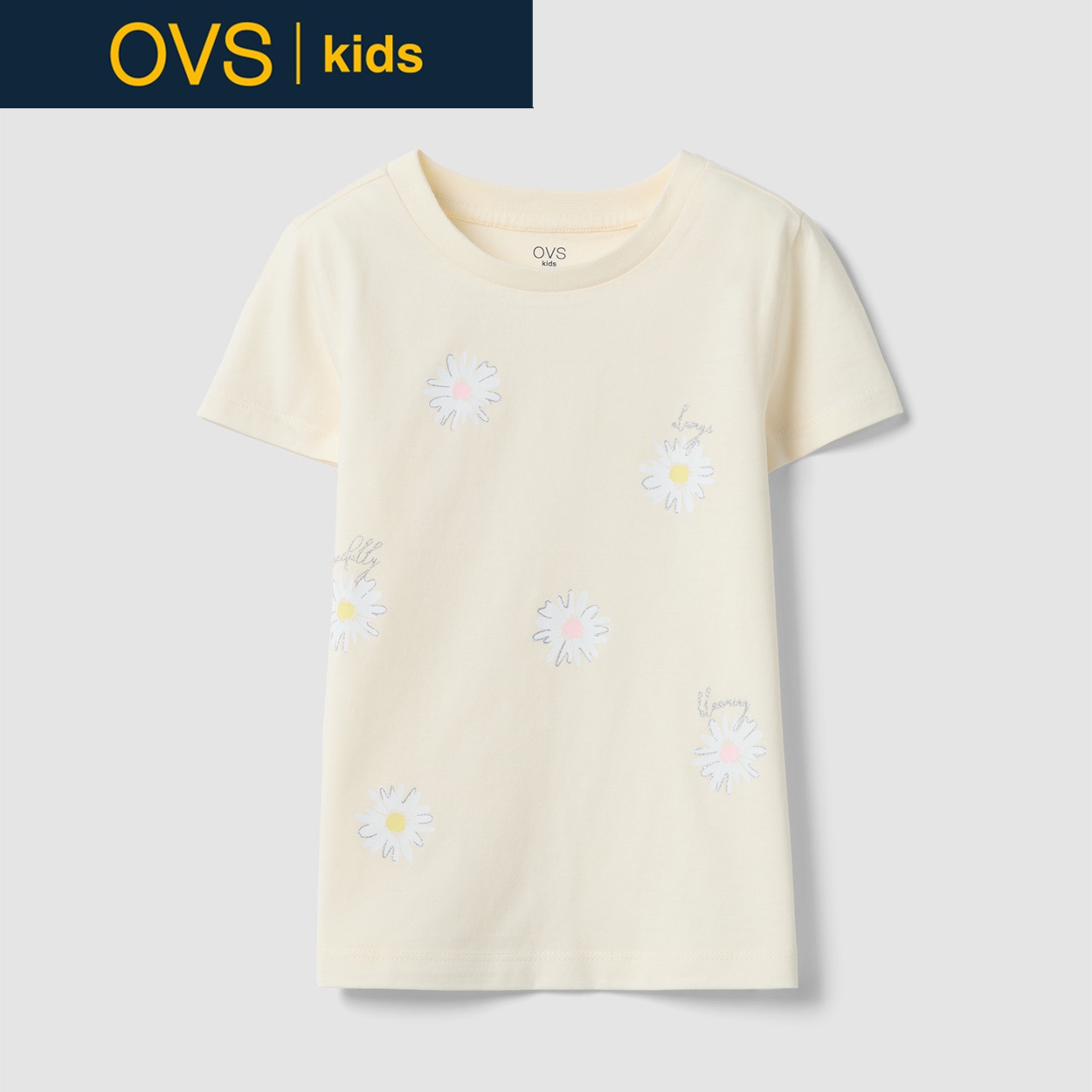 OVS KIDS(オヴィエッセ キッズ)  イエロー ピュアコットン レギュラーフィット Tシャツ（プリント） 女の子 キッズ(ライトイエロー-104cm)
