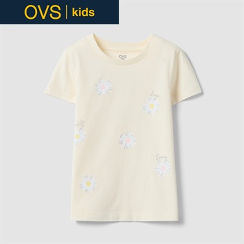 OVS KIDS(オヴィエッセ キッズ)  イエロー ピュアコットン レギュラーフィット Tシャツ（プリント） 女の子 キッズ(ライトイエロー-104cm)