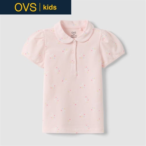 OVS KIDS(オヴィエッセ キッズ)  ピンク フラワー柄 ピュアコットン レギュラーフィット 半袖ポロシャツ 女の子 キッズ