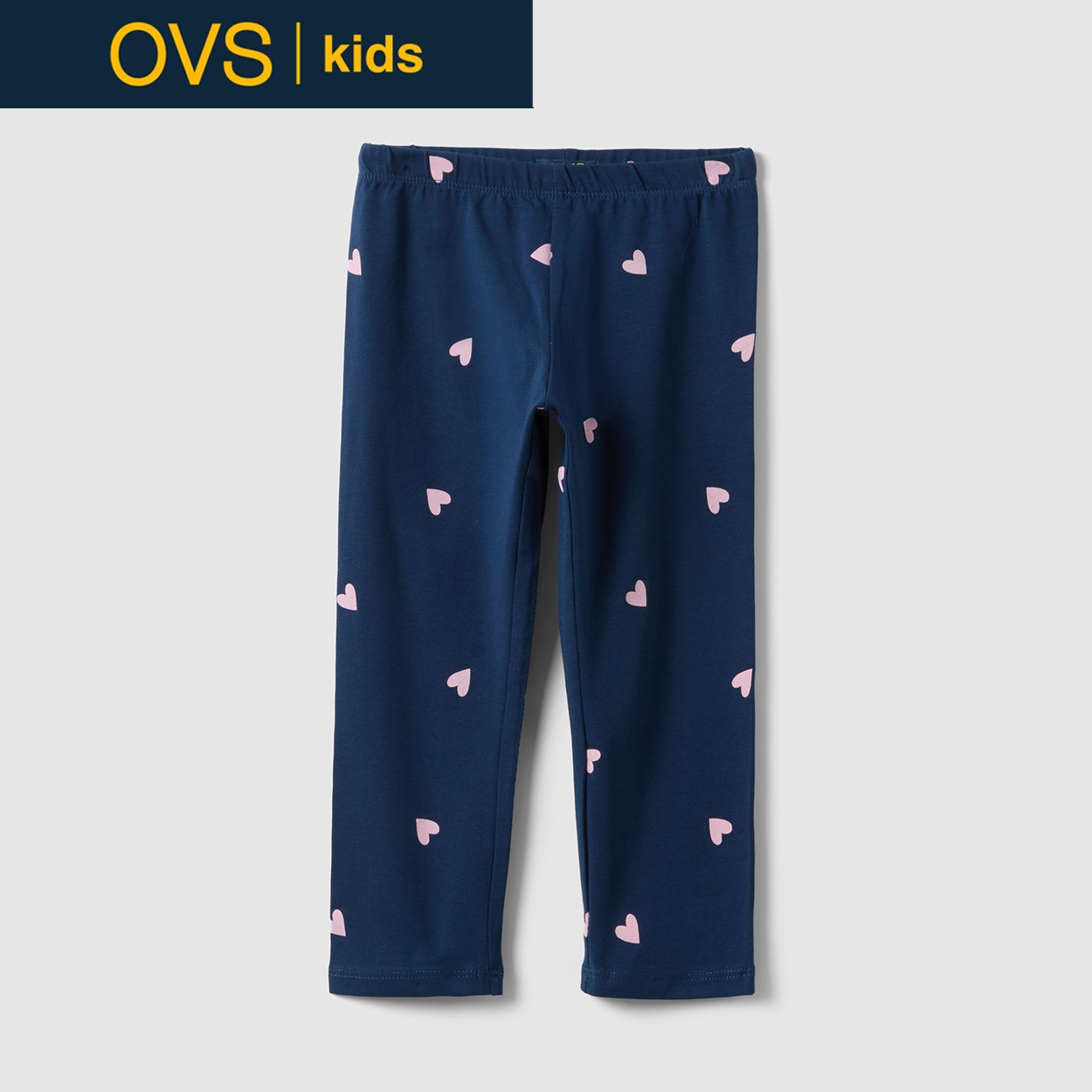 OVS KIDS(オヴィエッセ キッズ)  ブルー 柄入り ストレッチコットン スリムフィット レギンス 女の子 キッズ(ネイビーブルー-122cm)