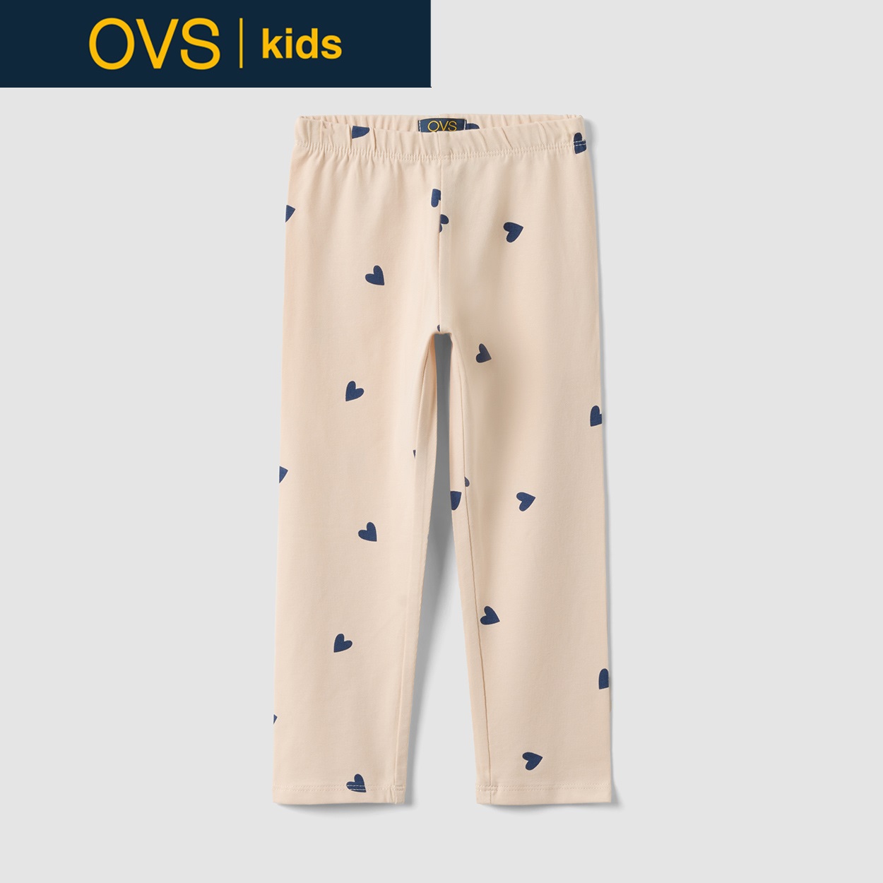 OVS KIDS(オヴィエッセ キッズ)  ベージュ 柄入り ストレッチコットン スリムフィット レギンス 女の子 キッズ(ライトベージュ-134cm)