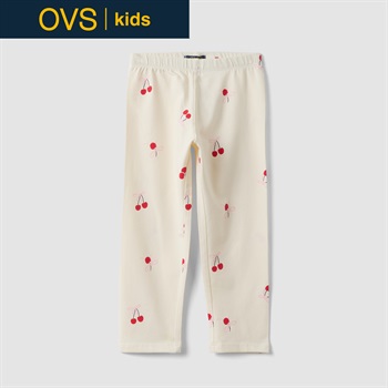 OVS KIDS(オヴィエッセ キッズ)  ホワイト 柄入り ストレッチコットン スリムフィット レギンス 女の子 キッズ(ミルキーホワイト-104cm)