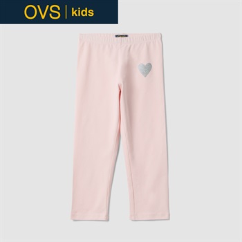 OVS KIDS(オヴィエッセ キッズ)  ピンク ハートモチーフ付き ストレッチコットン スリムフィット レギンス 女の子 キッズ(パステルピンク-104cm)