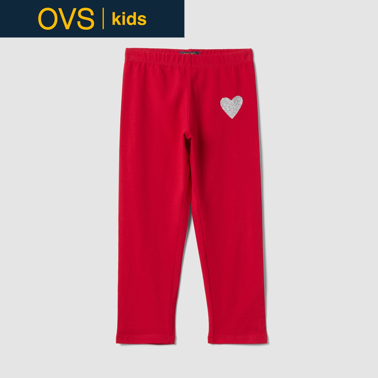 OVS KIDS(オヴィエッセ キッズ)  レッド ハートモチーフ付き ストレッチコットン スリムフィット レギンス 女の子 キッズ(チェリーレッド-104cm)