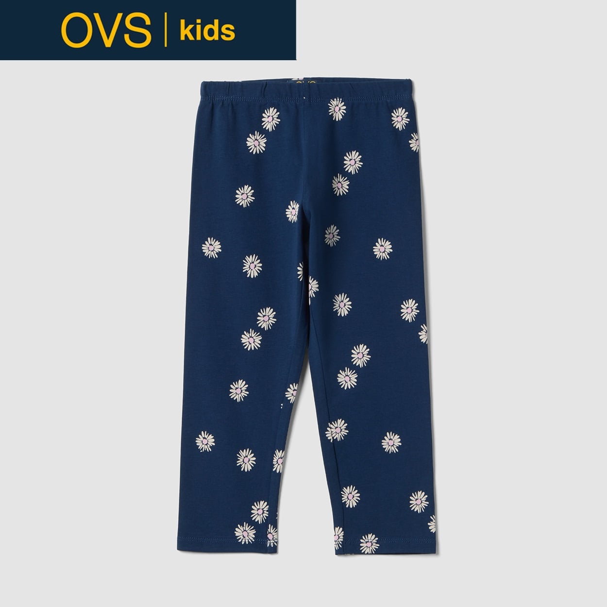 OVS KIDS(オヴィエッセ キッズ)  ブルー フラワー柄 ストレッチコットン スキニーレギンス 女の子 キッズ(ネイビーブルー-104cm)