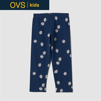 OVS KIDS(オヴィエッセ キッズ)  ブルー フラワー柄 ストレッチコットン スキニーレギンス 女の子 キッズ(ネイビーブルー-104cm)
