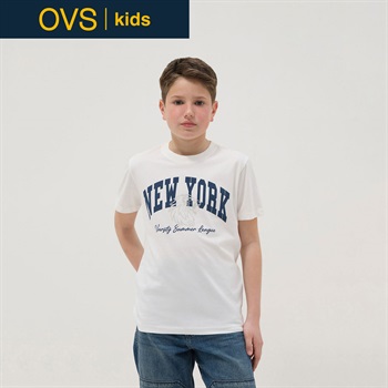 OVS KIDS(オヴィエッセ キッズ)  ホワイト ピュアコットン レギュラーフィット Tシャツ（プリント） 男の子 キッズ(オプティカルホワイト-146cm)