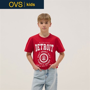 OVS KIDS(オヴィエッセ キッズ)  レッド ピュアコットン レギュラーフィット Tシャツ（プリント） 男の子 キッズ(ストロベリーレッド-146cm)