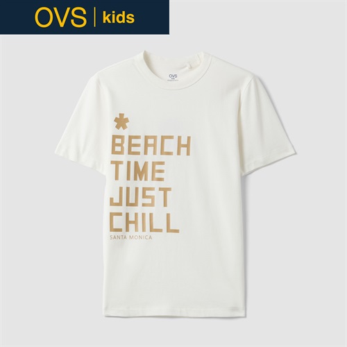 OVS KIDS(オヴィエッセ キッズ)  ホワイト ピュアコットン レギュラーフィット Tシャツ（ロゴプリント） 男の子 キッズ