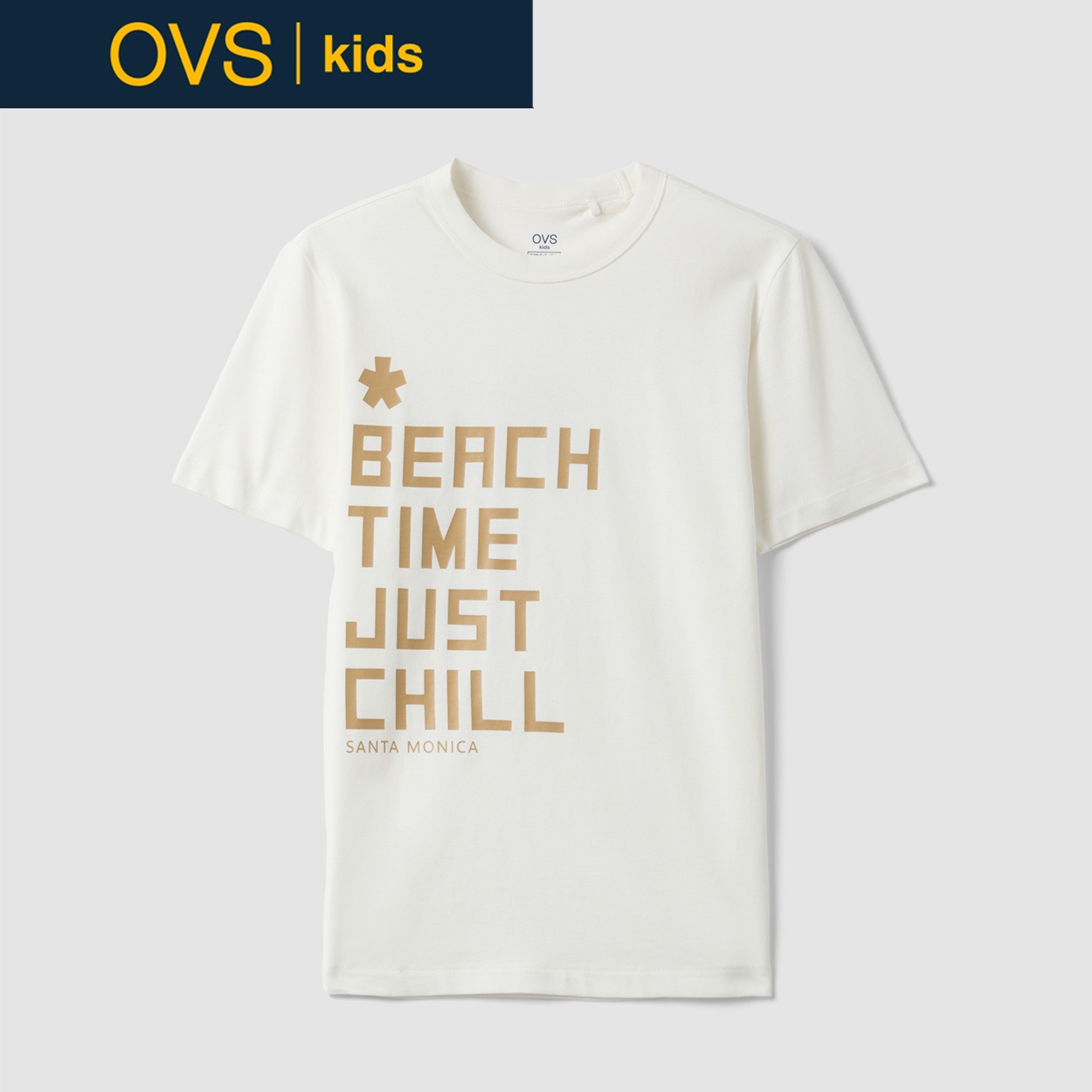 OVS KIDS(オヴィエッセ キッズ)  ホワイト ピュアコットン レギュラーフィット Tシャツ（ロゴプリント） 男の子 キッズ(オプティカルホワイト-164cm)